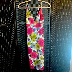 Flower Print V-Neck Cocktail Dress